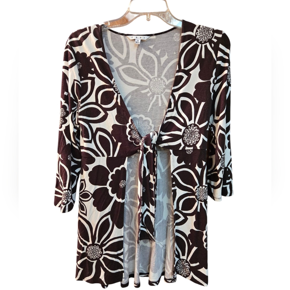 CAbi Ivory/brown Floral Cardigan Style#902